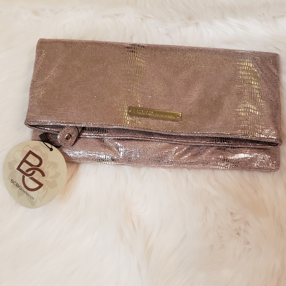 BCBGeneration Metallic Fold-over Clutch- Cute Bags